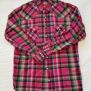 Ralph Lauren Red and Green Madras Plaid Shirt w/ Pearlized Buttons